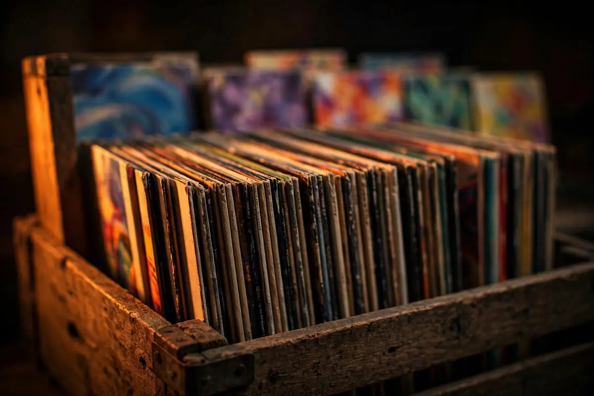 Vinyl-Schallplatten in einem Plattenregal